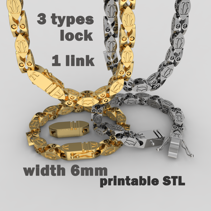 Jewelry Lock box and link 6mm printable STL 3D प्रिंट मॉडल .c4d .max .obj .3ds .fbx .stl .blend