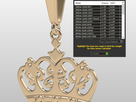 Jewelry pendant The Crown - Printable STL 3D Print Model