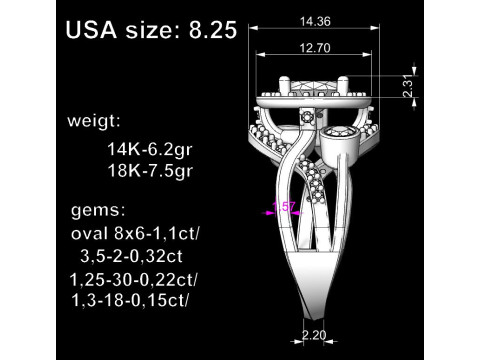 Jewelry vintage ring - oval 1ct - printable STL 3D Print Model