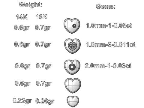JEWELRY Necklace Pendants - 5 types of hearts Printable STL 3D Print Model