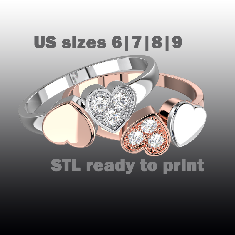 Jewelry engagement ring two hearts Printable STL 3D प्रिंट मॉडल .c4d .max .obj .3ds .fbx .stl .blend
