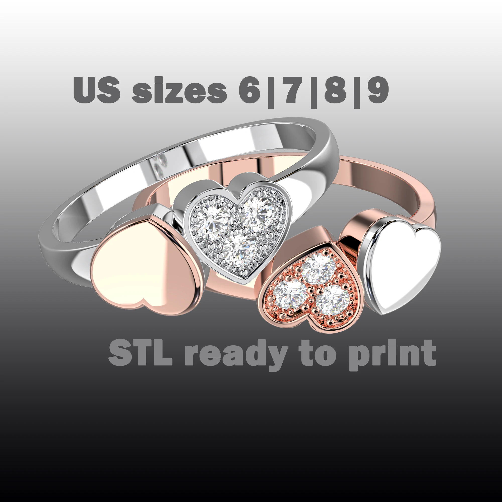 Jewelry engagement ring two hearts Printable STL 3D Print Model .c4d .max .obj .3ds .fbx .stl .blend 