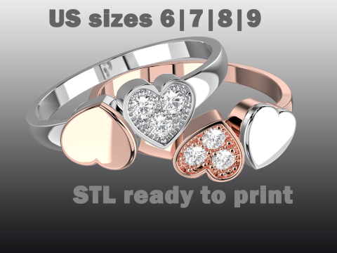 Jewelry engagement ring two hearts Printable STL 3D Print Model