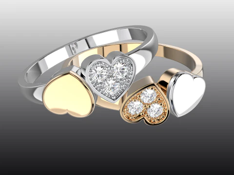 Jewelry engagement ring two hearts Printable STL 3D Print Model