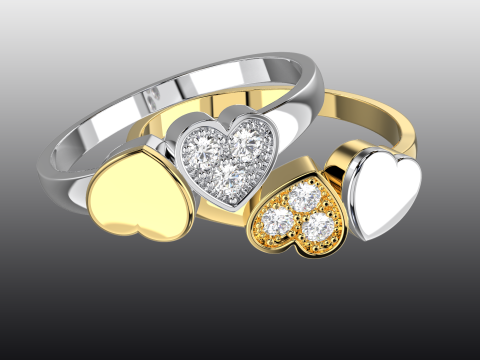 Jewelry engagement ring two hearts Printable STL 3D प्रिंट मॉडल