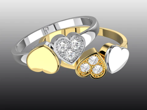 Jewelry engagement ring two hearts Printable STL 3D Print Model