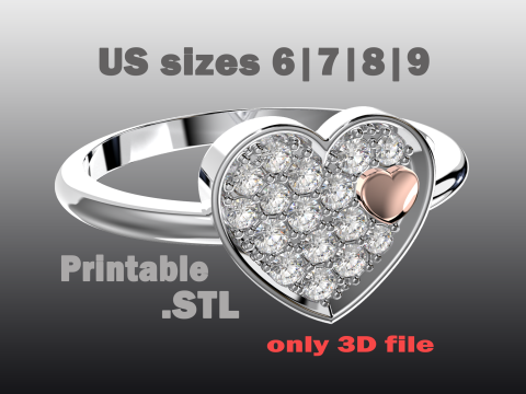 Jewelry engagement ring Heart in heart Printable STL Modèles 3D en vedette