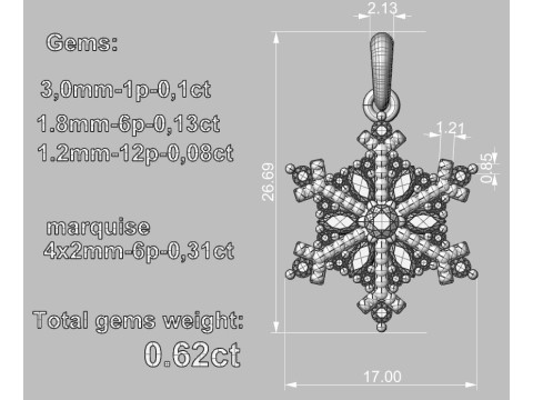 JEWELRY Pendant The Snow Queen Flake- Printable STL Modello di stampa 3D