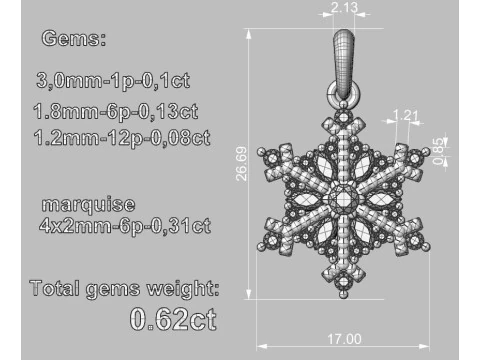 JEWELRY Pendant The Snow Queen Flake- Printable STL 3D Print Model