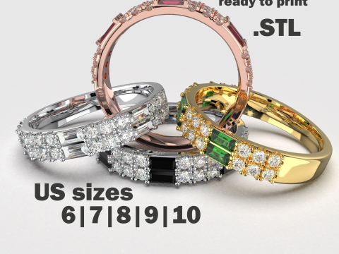Printable wedding ring with baget-STL 3Dプリントモデル