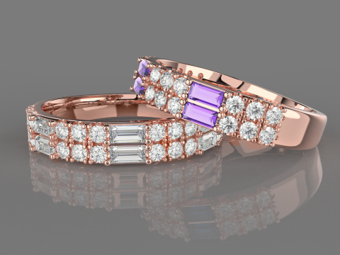 Printable wedding ring with baget-STL 3D Принт Модель