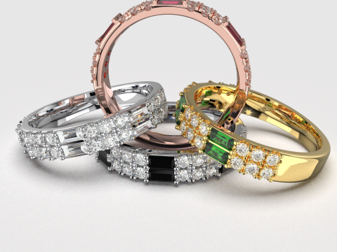 Printable wedding ring with baget-STL 3D Принт Модель