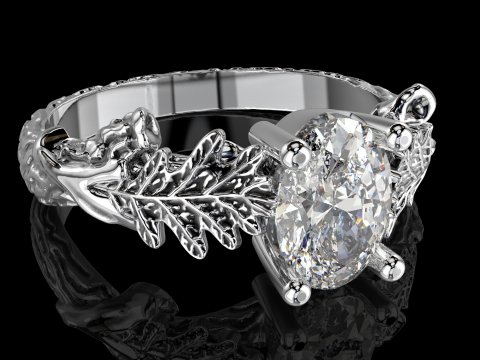 Five Engagement rings- oak leaf branch- printable STL Modèles 3D en vedette