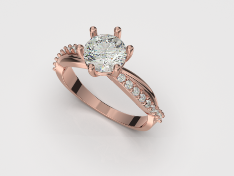 Engagement twisted SOL ring- Stones-1ct-6mm - printable STL Modelo de Impressão 3D
