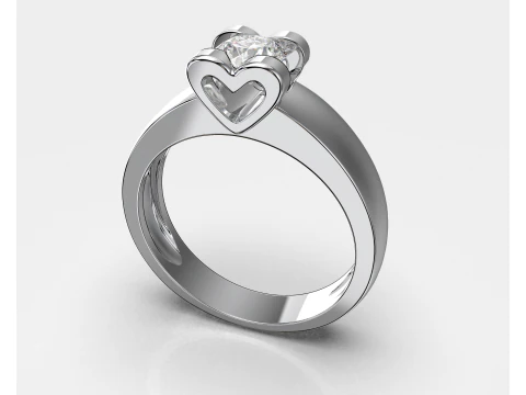 Nişan SOL Kalpli y&uuml;z&uuml;k - Taş - 04 ct - 5mm - yazdırılabilir STL 3D Baskı Modeli