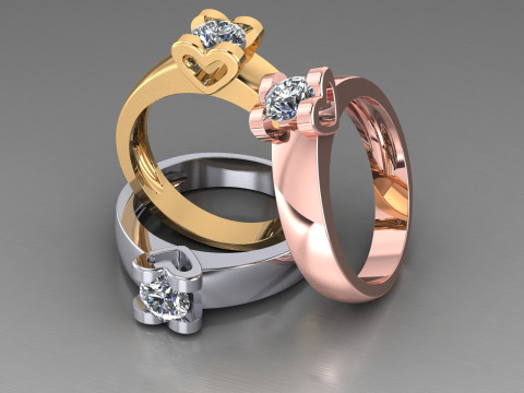Engagement SOL Heart ring - Stone- 04 ct- 5mm - printable STL 3D Принт Модель