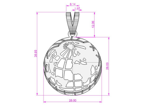 Jewelry pendant Planet Earth 28mm-Printable STL 3D Принт Модель