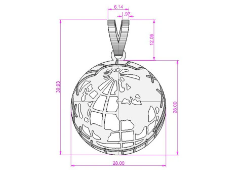 Jewelry pendant Planet Earth 28mm-Printable STL 3D Print Model