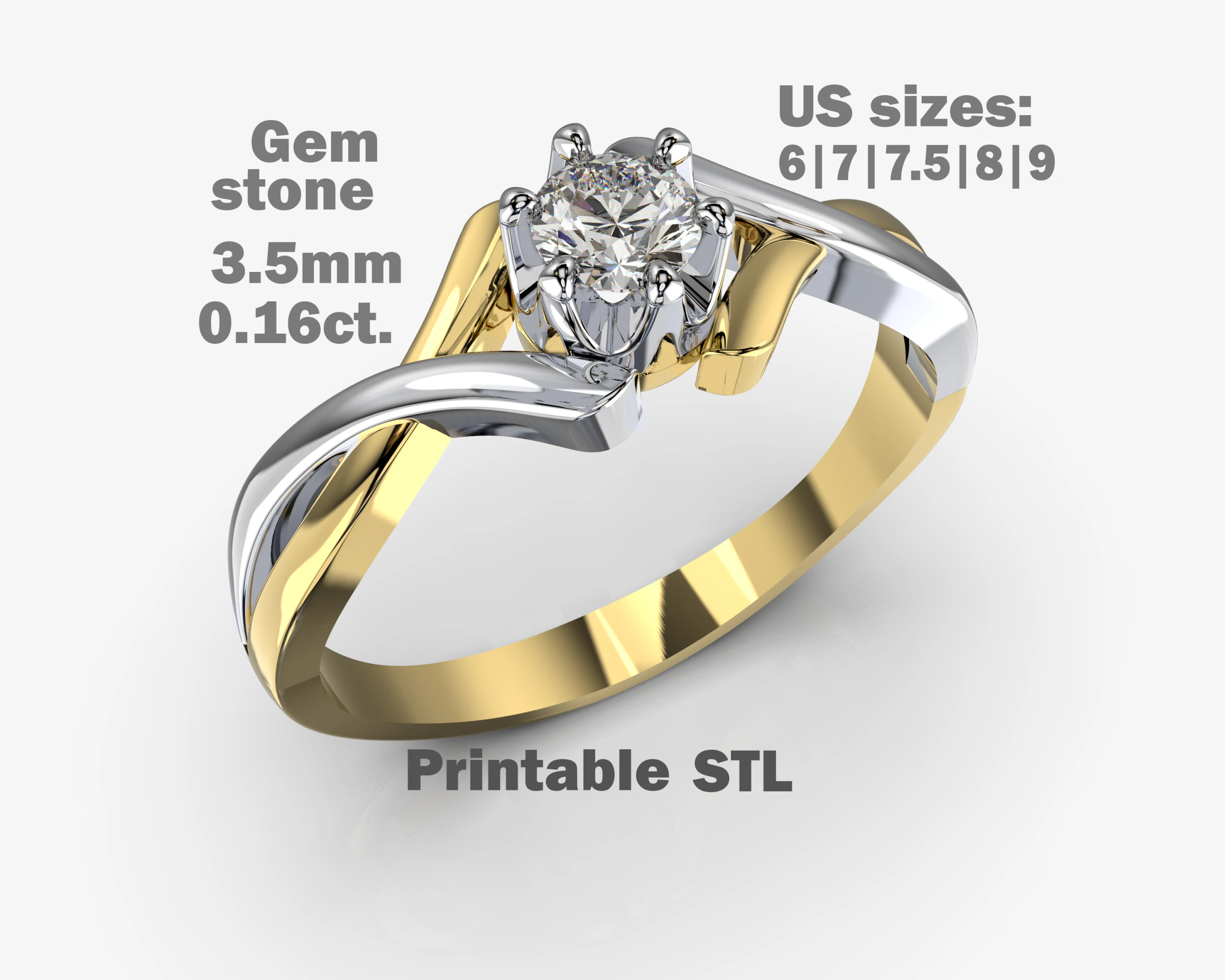 PRINTABLE WOMANS SOLITAIRE RING two colors 3D Print Model .c4d .max .obj .3ds .fbx .stl .blend 