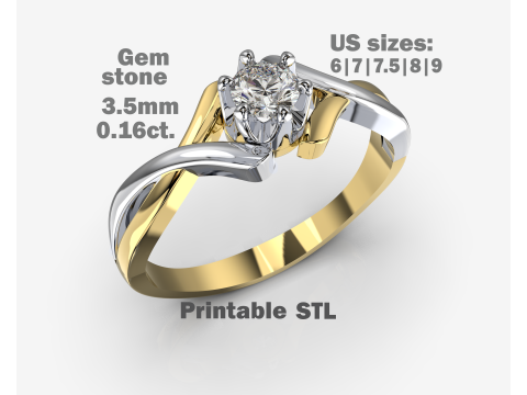 PRINTABLE WOMANS SOLITAIRE RING two colors 3D-Druckmodell