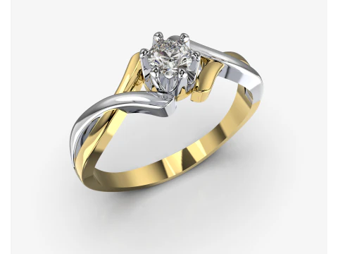 PRINTABLE WOMANS SOLITAIRE RING two colors 3D Print Model