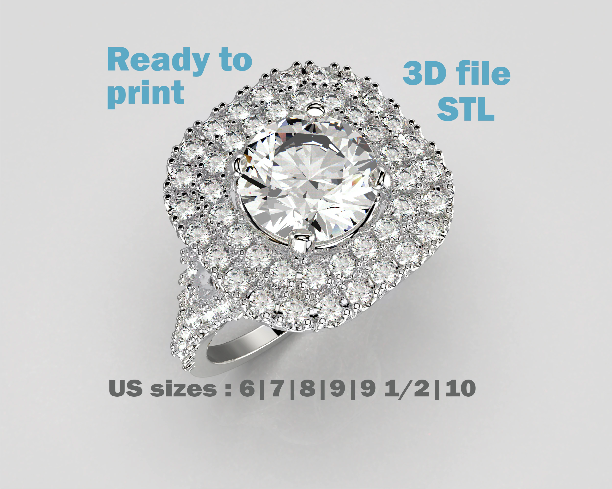 Engagement HALO ring- Diamond-1ct -STL for 3d printing 3D Print Model .c4d .max .obj .3ds .fbx .stl .blend 