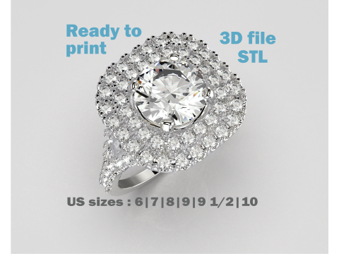 Engagement HALO ring- Diamond-1ct -STL for 3d printing 3D Print Model