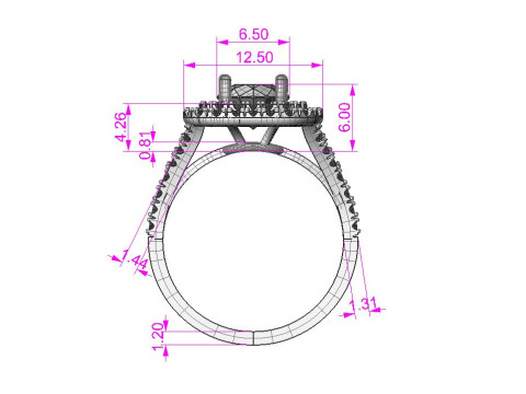 Engagement HALO ring- Diamond-1ct -STL for 3d printing Modèles 3D en vedette