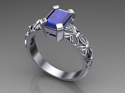 Engagement vintage SOLITAIRE ring- Stone emerald shape-8x6mm - printable STL 3Dプリントモデル