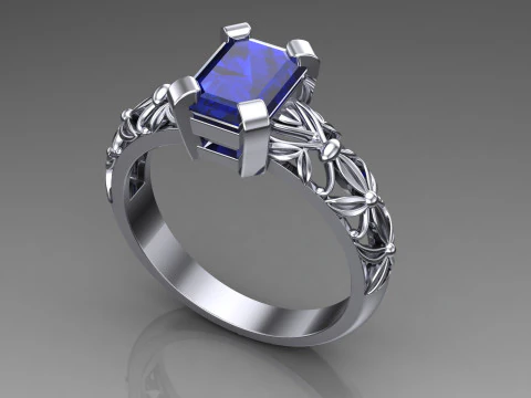 Cincin SOLITAIRE antik pertunangan- Bentuk batu zamrud-8x6mm - STL yang dapat dicetak Model Cetak 3D