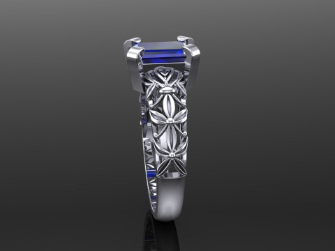 Engagement vintage SOLITAIRE ring- Stone emerald shape-8x6mm - printable STL 3Dプリントモデル