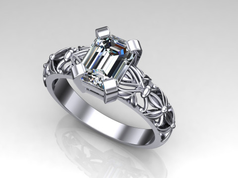 Engagement vintage SOLITAIRE ring- Stone emerald shape-8x6mm - printable STL 3Dプリントモデル