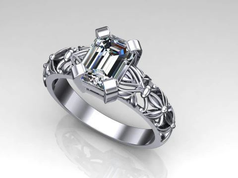 エンゲージメント ヴィンテージ SOLITAIRE リング- ストーン エメラルド シェイプ-8x6mm - 印刷可能 STL 3Dプリントモデル