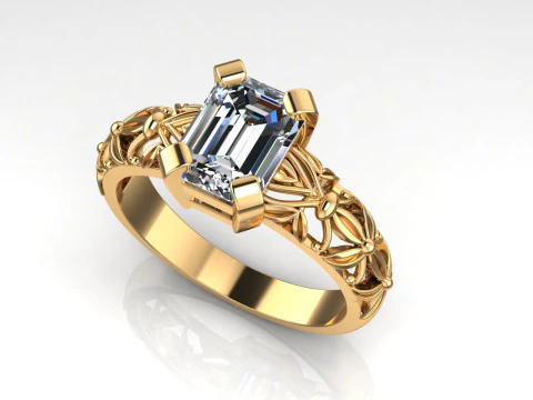 エンゲージメント ヴィンテージ SOLITAIRE リング- ストーン エメラルド シェイプ-8x6mm - 印刷可能 STL 3Dプリントモデル