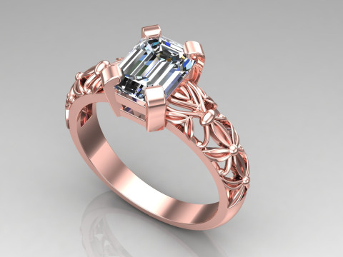 Engagement vintage SOLITAIRE ring- Stone emerald shape-8x6mm - printable STL 3Dプリントモデル