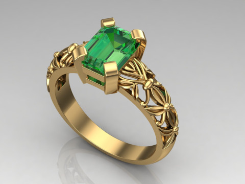 Engagement vintage SOLITAIRE ring- Stone emerald shape-8x6mm - printable STL 3Dプリントモデル