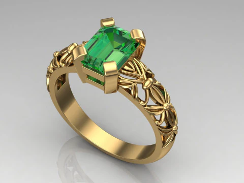 エンゲージメント ヴィンテージ SOLITAIRE リング- ストーン エメラルド シェイプ-8x6mm - 印刷可能 STL 3Dプリントモデル
