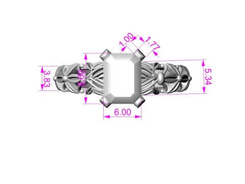 Engagement vintage SOLITAIRE ring- Stone emerald shape-8x6mm - printable STL 3Dプリントモデル