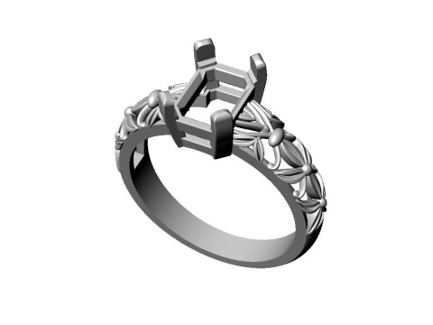 Engagement vintage SOLITAIRE ring- Stone emerald shape-8x6mm - printable STL 3Dプリントモデル