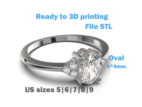 Engagement classic ring with oval 6x4 -STL for 3d printing Modelo de impresión 3D