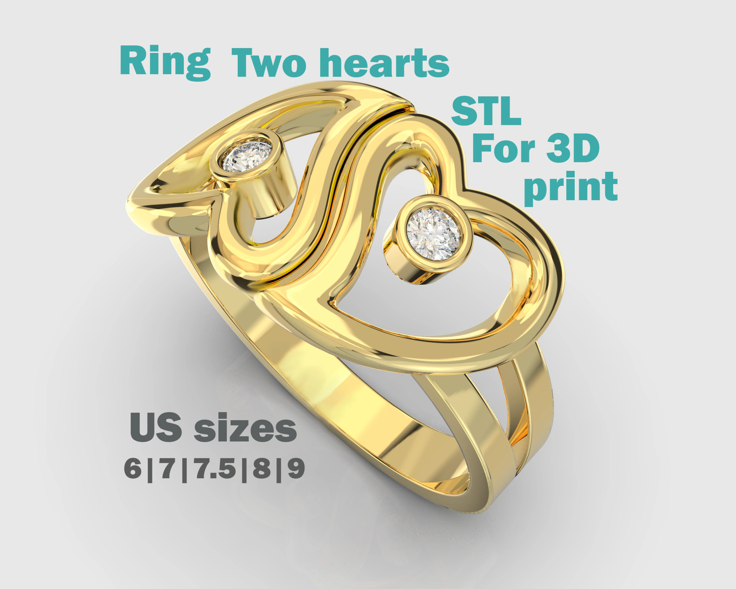 Ring love hearts together -STL for 3d printing 3D Print Model .c4d .max .obj .3ds .fbx .stl .blend 