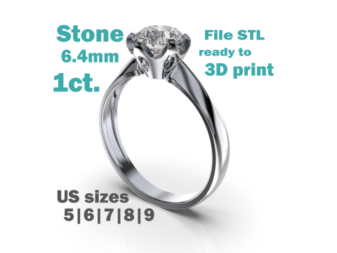 PRINTABLE WOMANS SOLITAIRE RING stone 1ct 3Dプリントモデル
