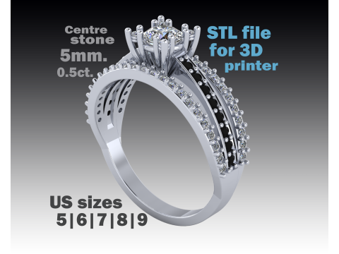 Engagement vintage solitaire ring- stone 5mm -STL for 3d printing 3Dプリントモデル