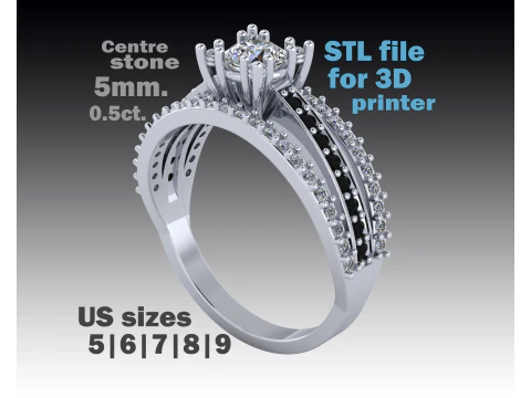 Cincin solitaire antik pertunangan- batu 5mm -STL untuk pencetakan 3d Model Cetak 3D