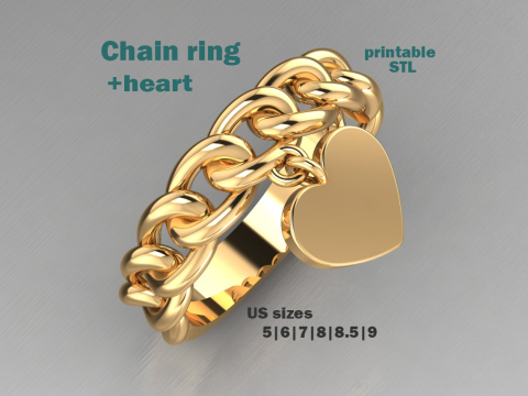Jewelry chain link ring and heart - printable STL Modelo de impresión 3D