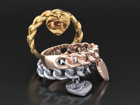 Jewelry chain link ring and heart - printable STL 3Dプリントモデル