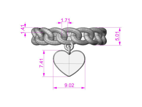 Jewelry chain link ring and heart - printable STL 3Dプリントモデル