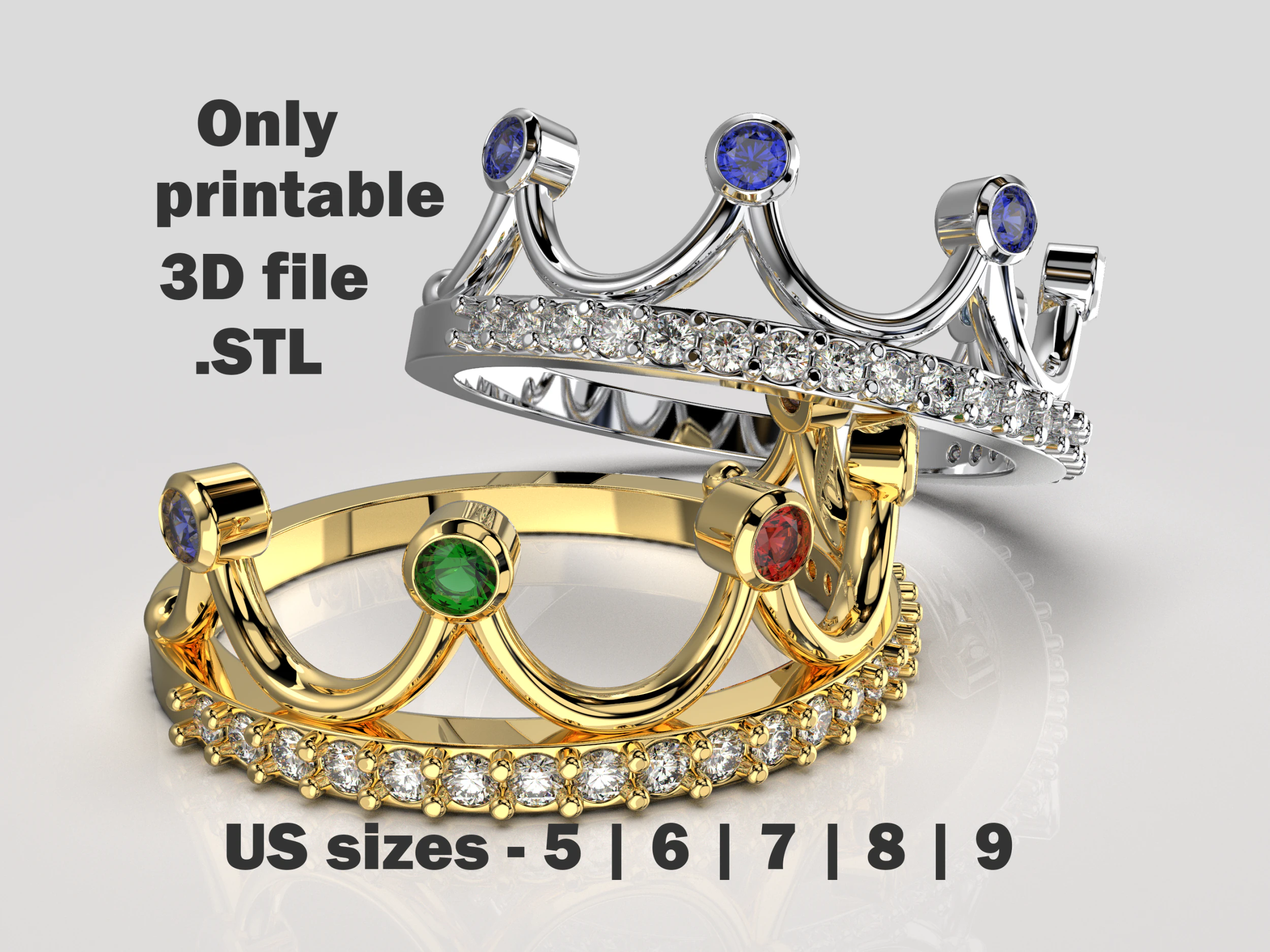 Crown ring- STL for 3d printing 3D Print Model .c4d .max .obj .3ds .fbx .stl .blend 