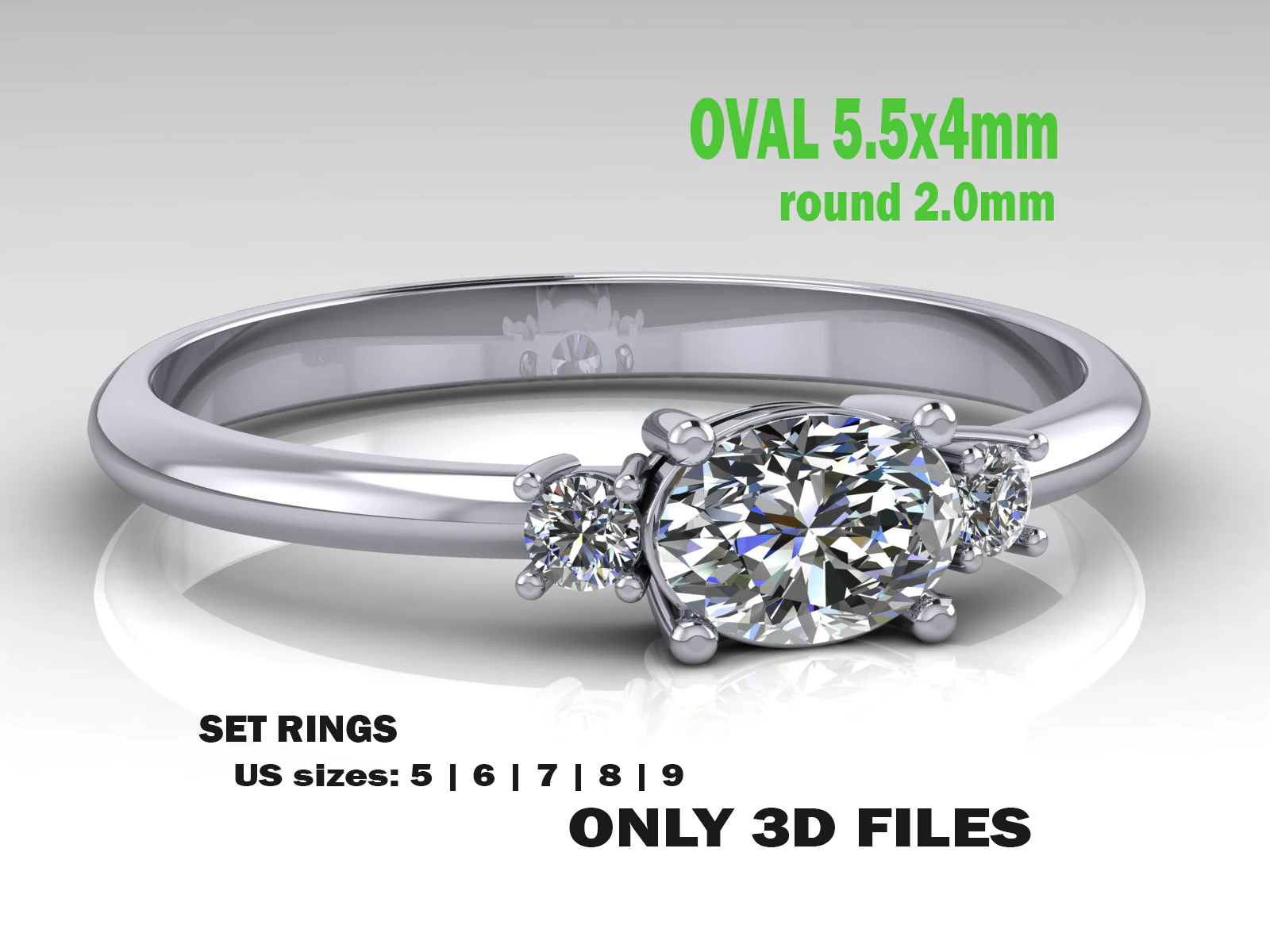 THREE STONES Engagement ring oval 035ct -STL for 3d printing 3D Print Model .c4d .max .obj .3ds .fbx .stl .blend 