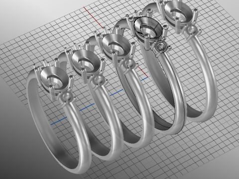 THREE STONES Engagement ring oval 035ct -STL for 3d printing Modèles 3D en vedette